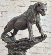 Puma Cougar Lioness Mountain Lion Bronze Sculpture Marble Base