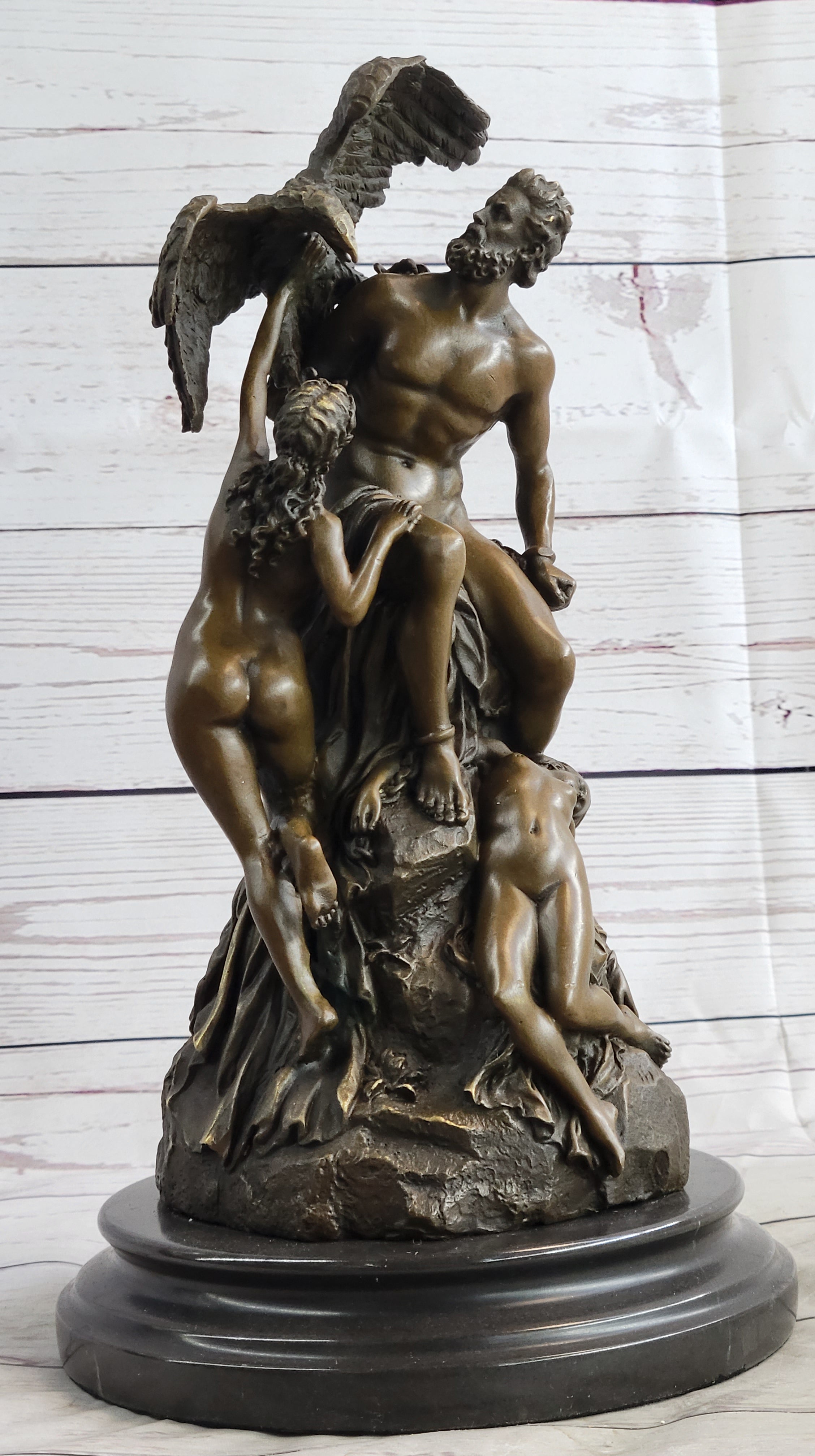 Prometheus Bound and the Oceanids Bronze Nude Statue Sculpture Greek Mythology