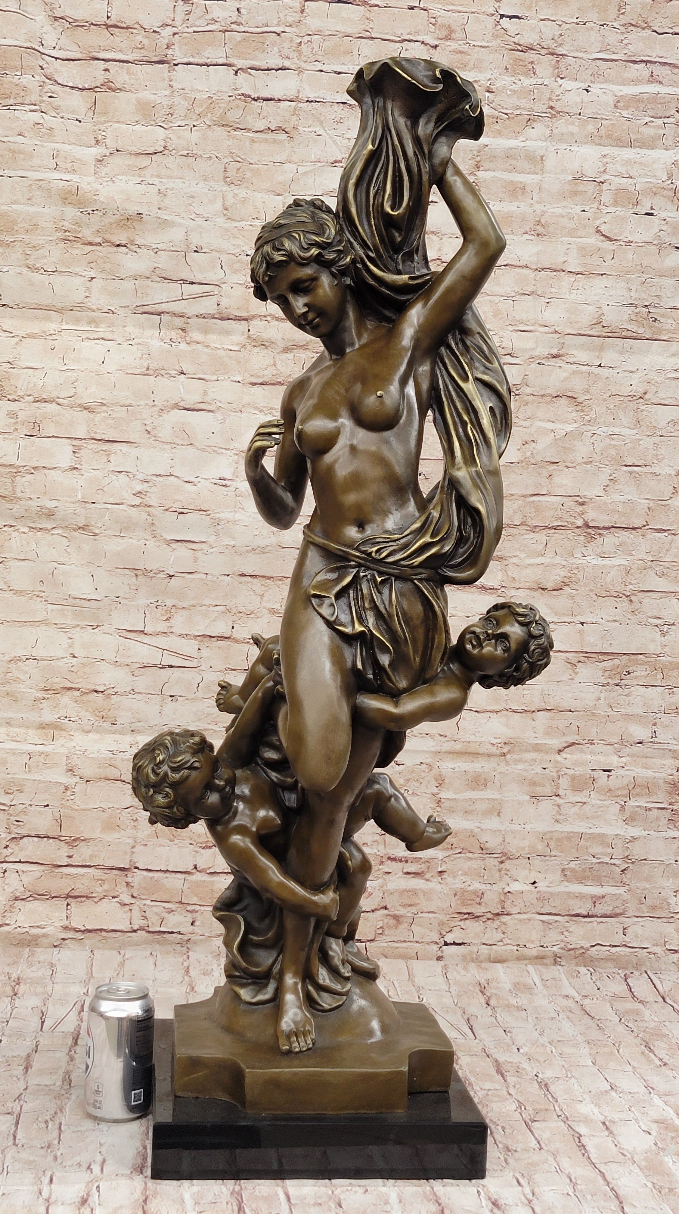 Vintage Style Classical Nude Female & Cherubim - Sculpture Art