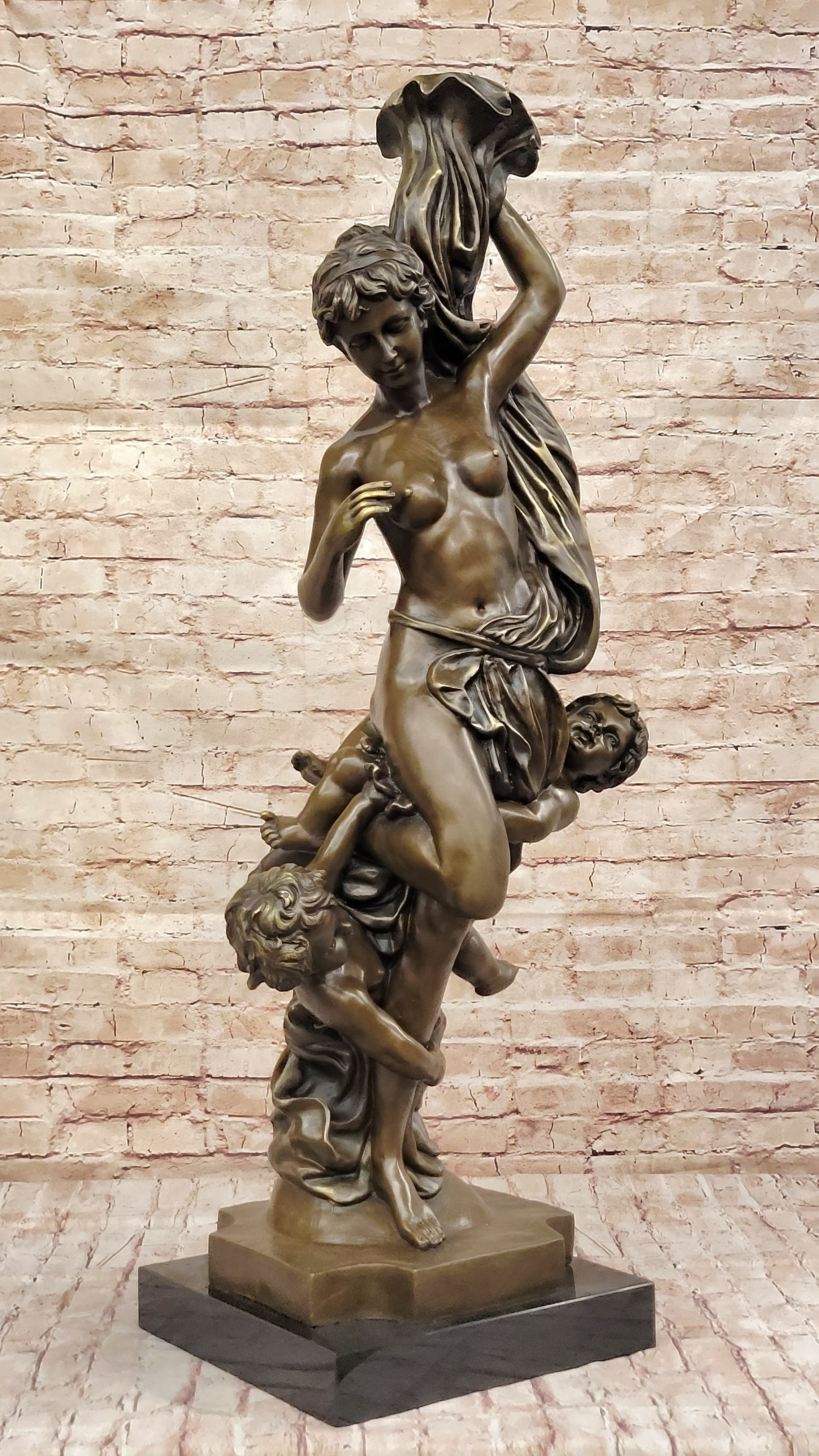Vintage Style Classical Nude Female & Cherubim - Sculpture Art