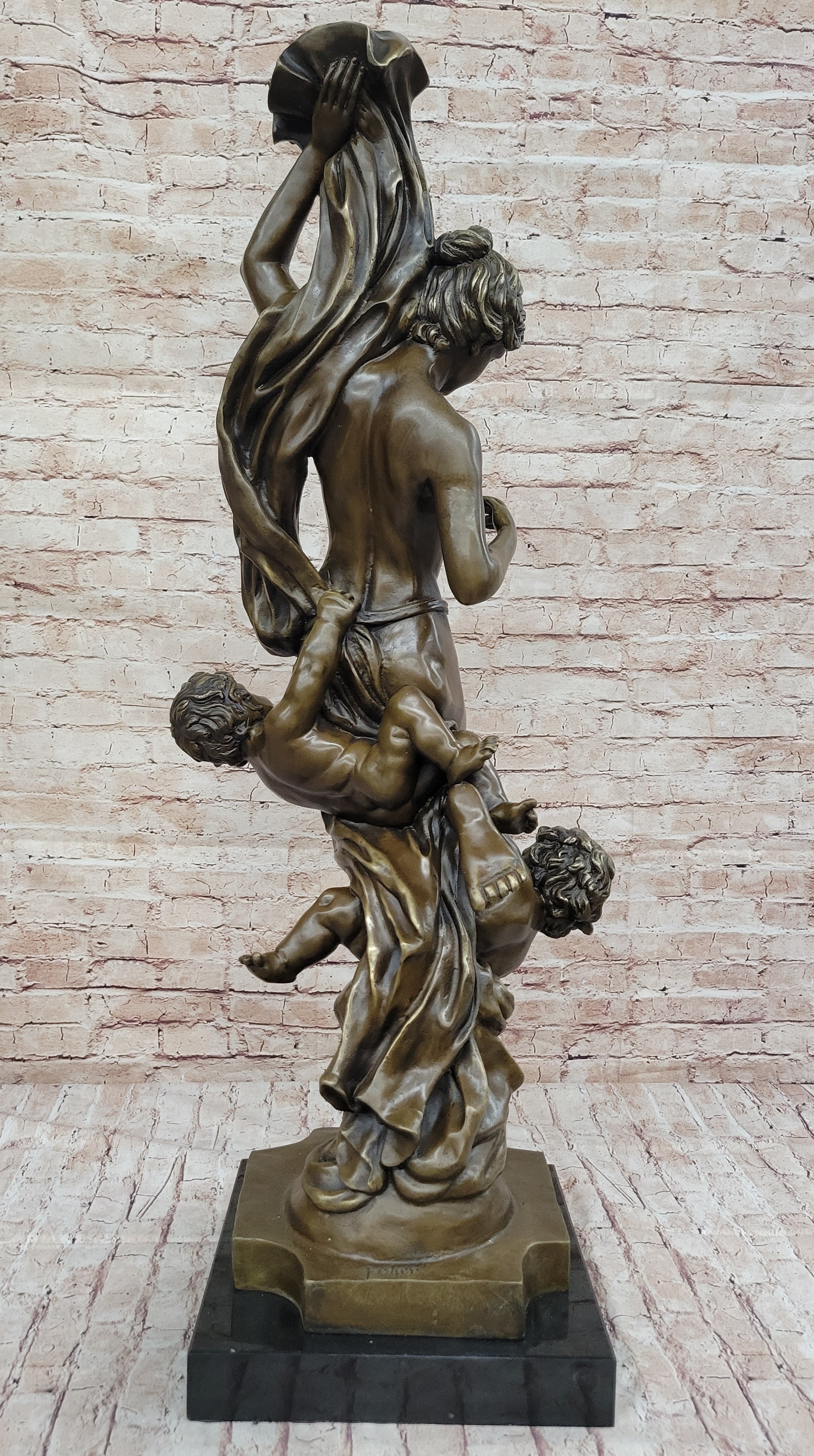 Vintage Style Classical Nude Female & Cherubim - Sculpture Art