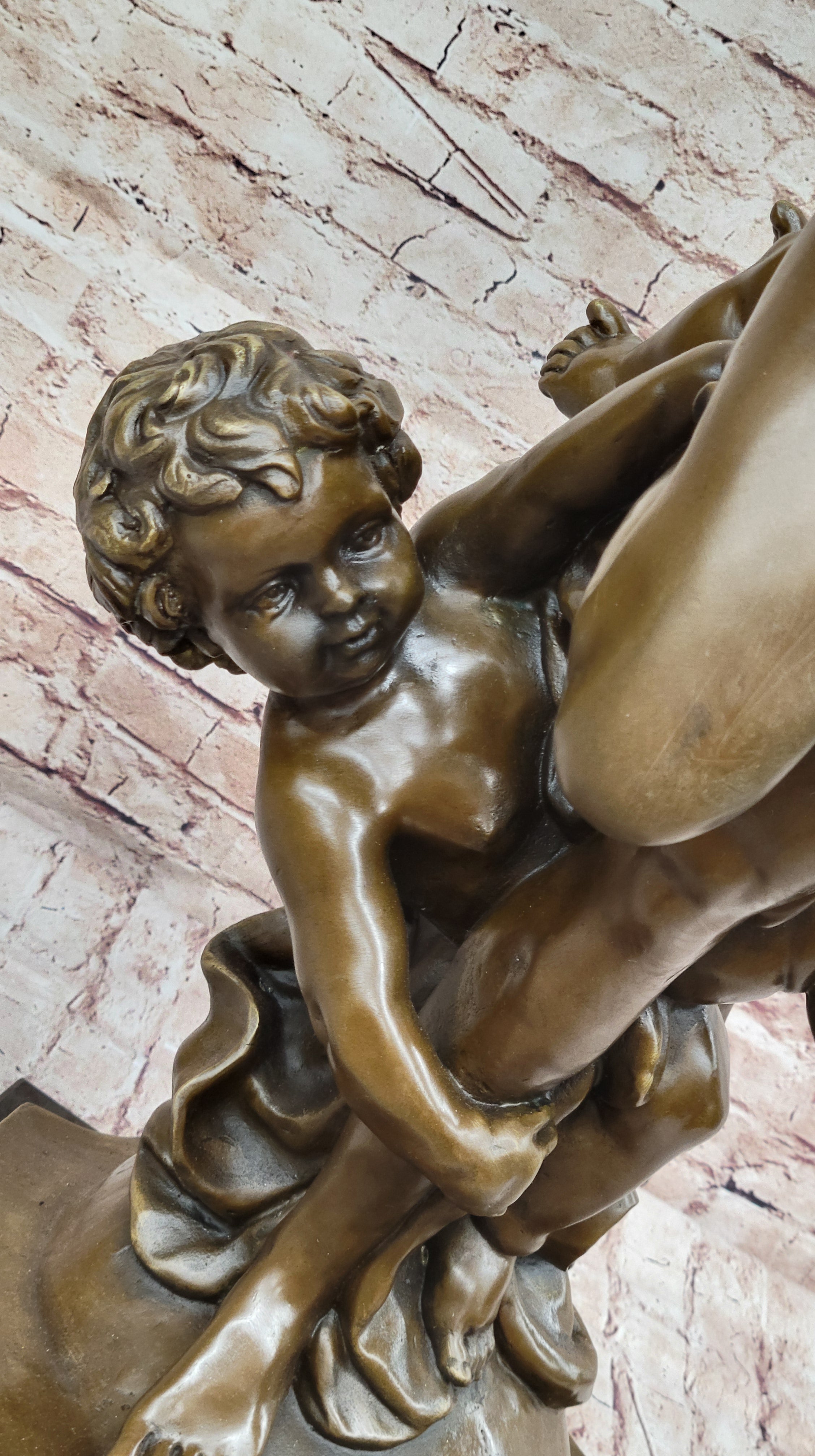 Vintage Style Classical Nude Female & Cherubim - Sculpture Art