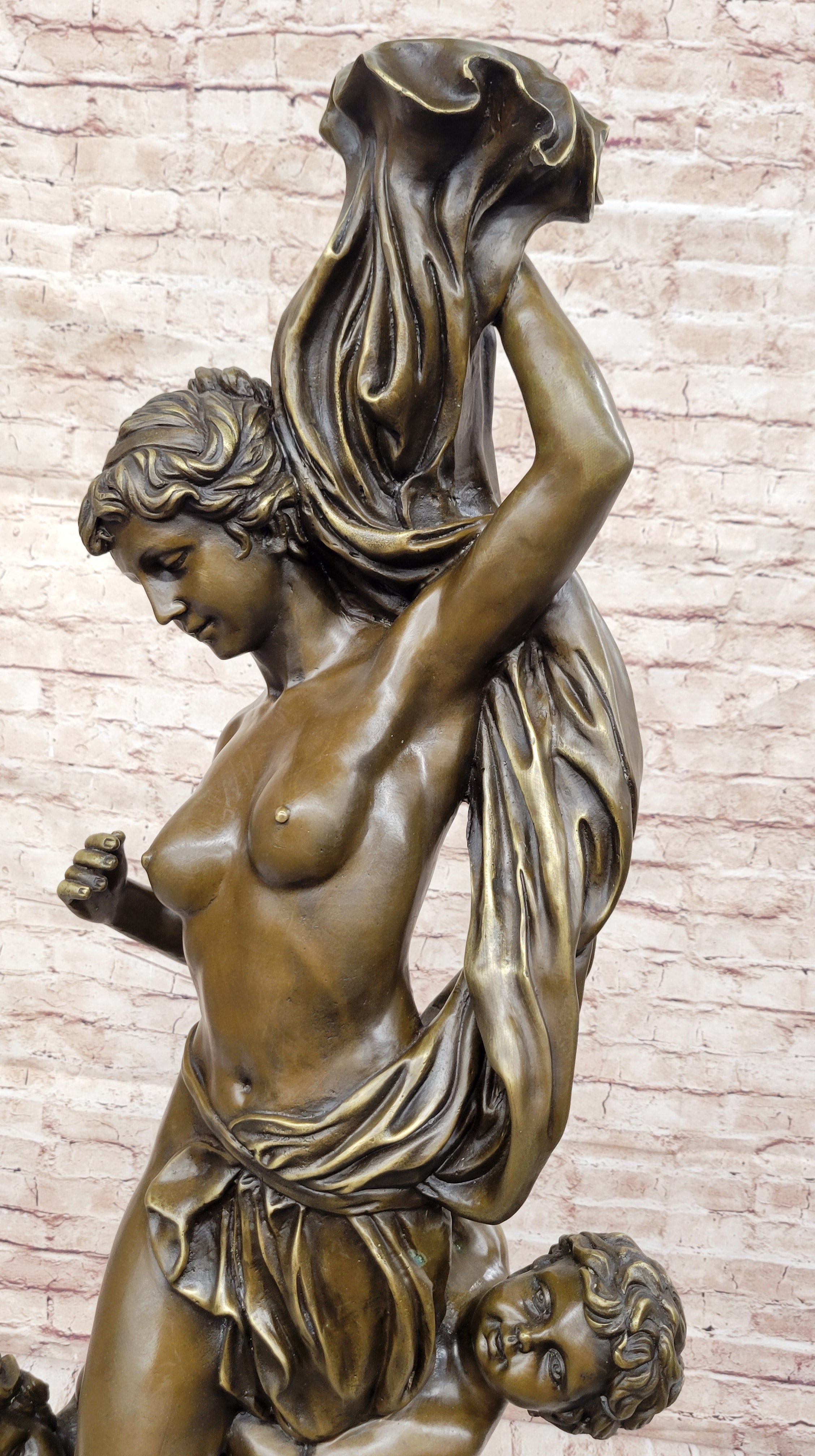 Vintage Style Classical Nude Female & Cherubim - Sculpture Art