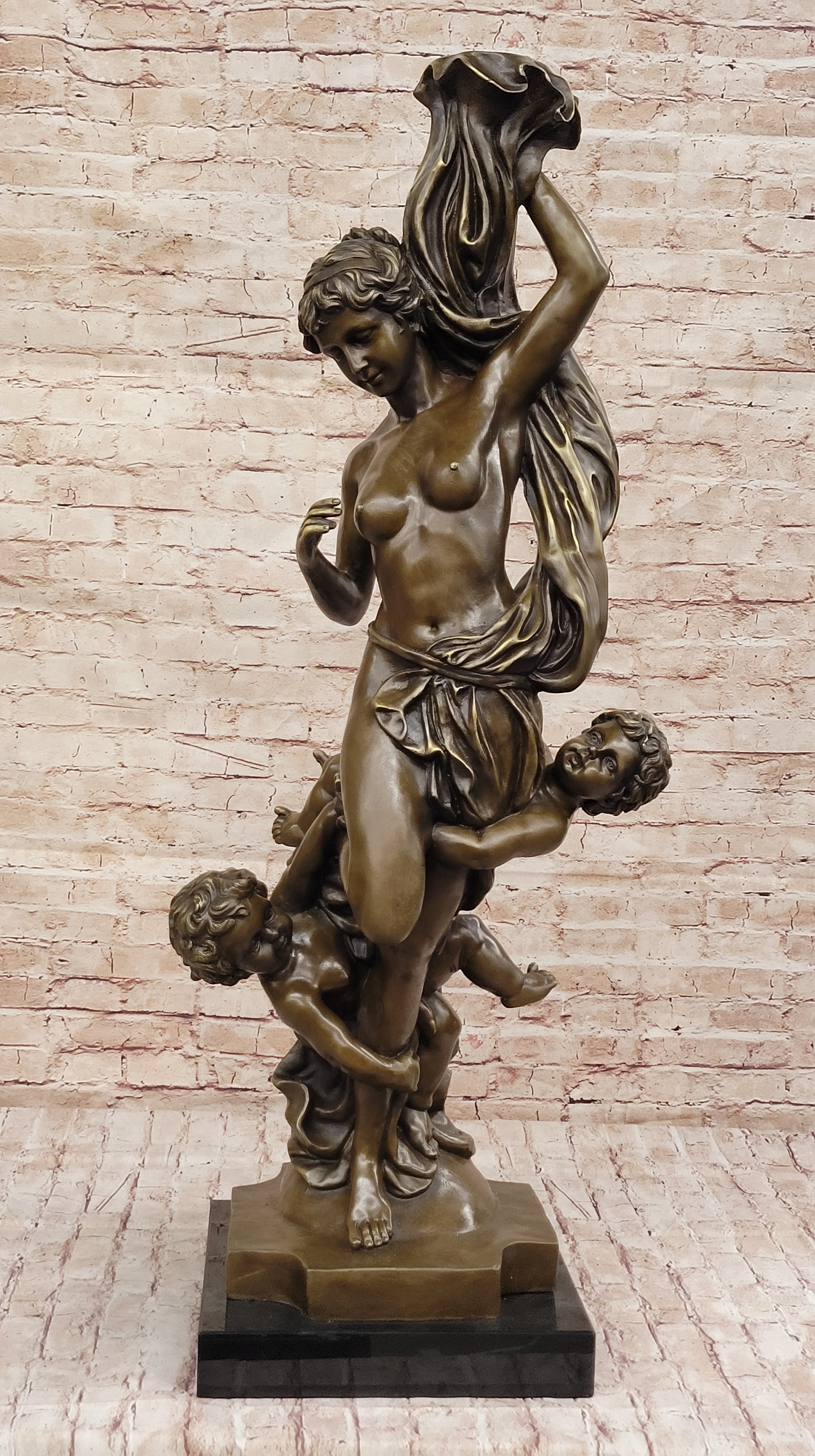 Vintage Style Classical Nude Female & Cherubim - Sculpture Art