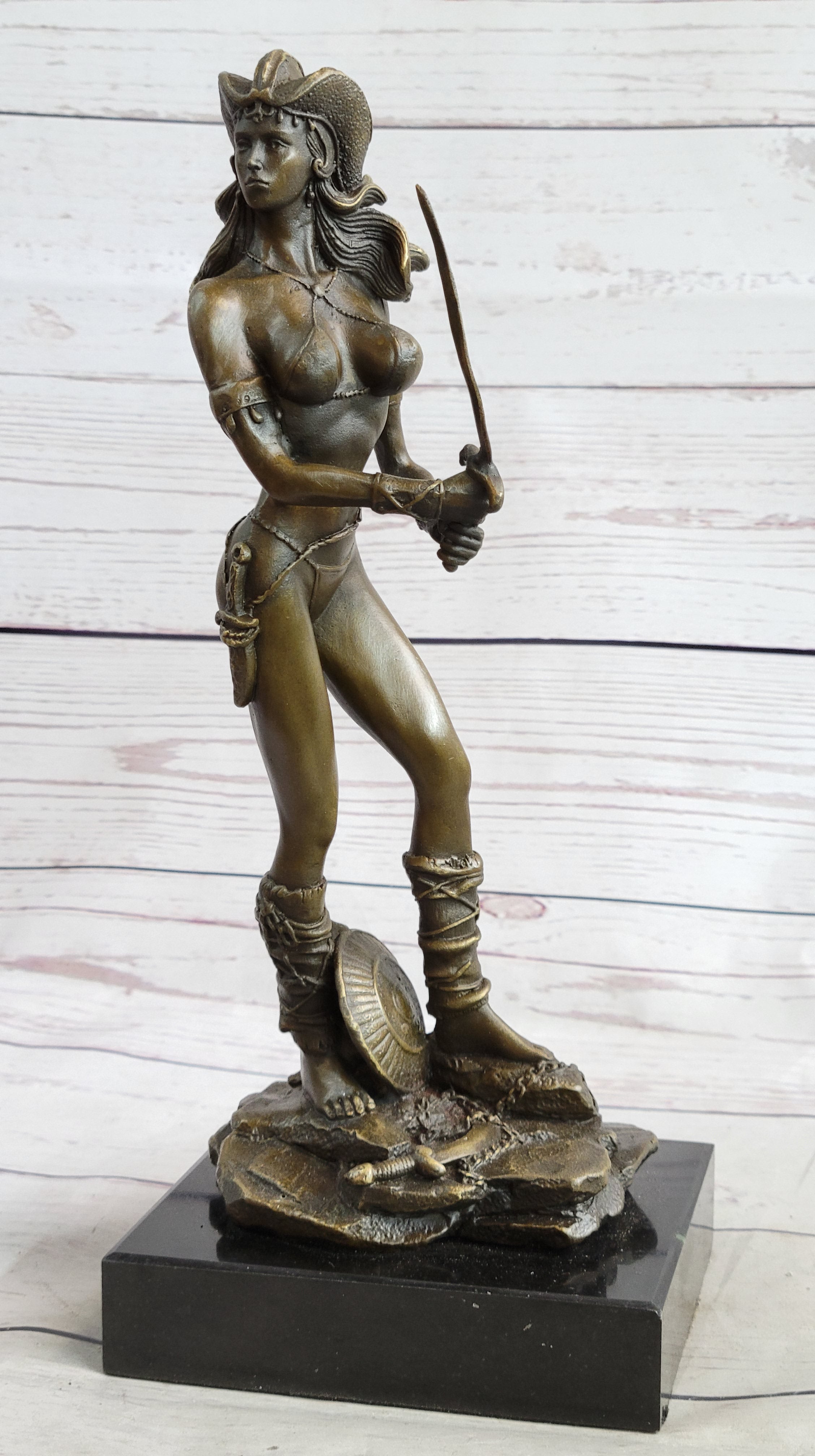 Vitaleh Bronze Sculpture Female Amazon Warrior Marble Figure
