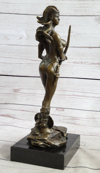 Vitaleh Bronze Sculpture Female Amazon Warrior Marble Figure