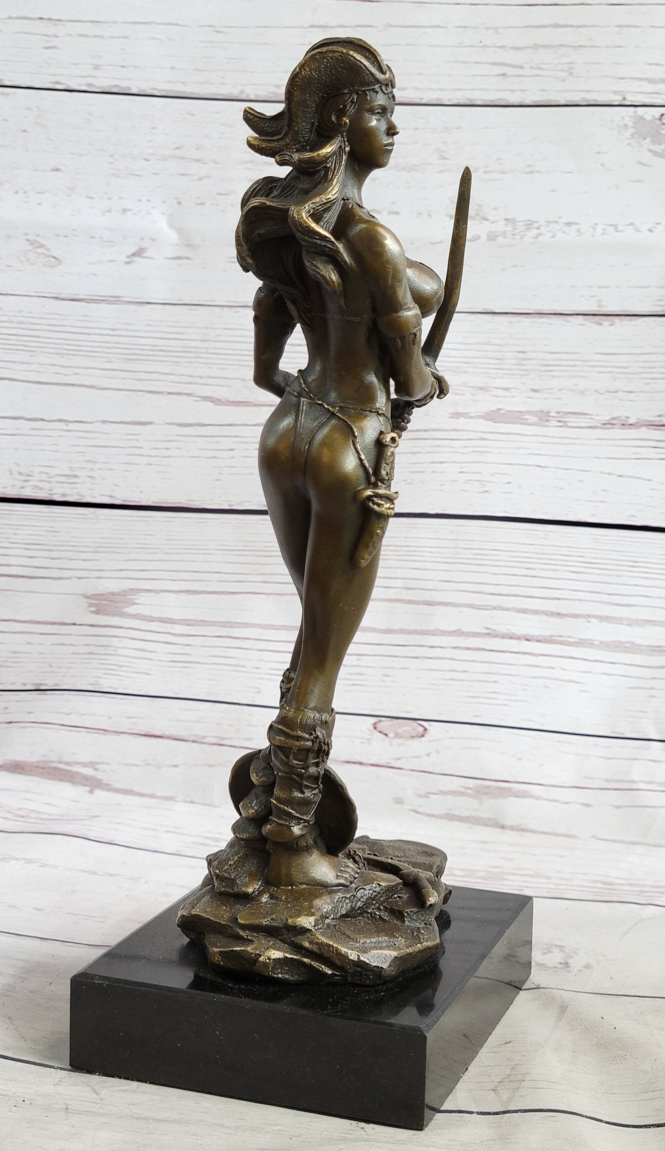 Vitaleh Bronze Sculpture Female Amazon Warrior Marble Figure