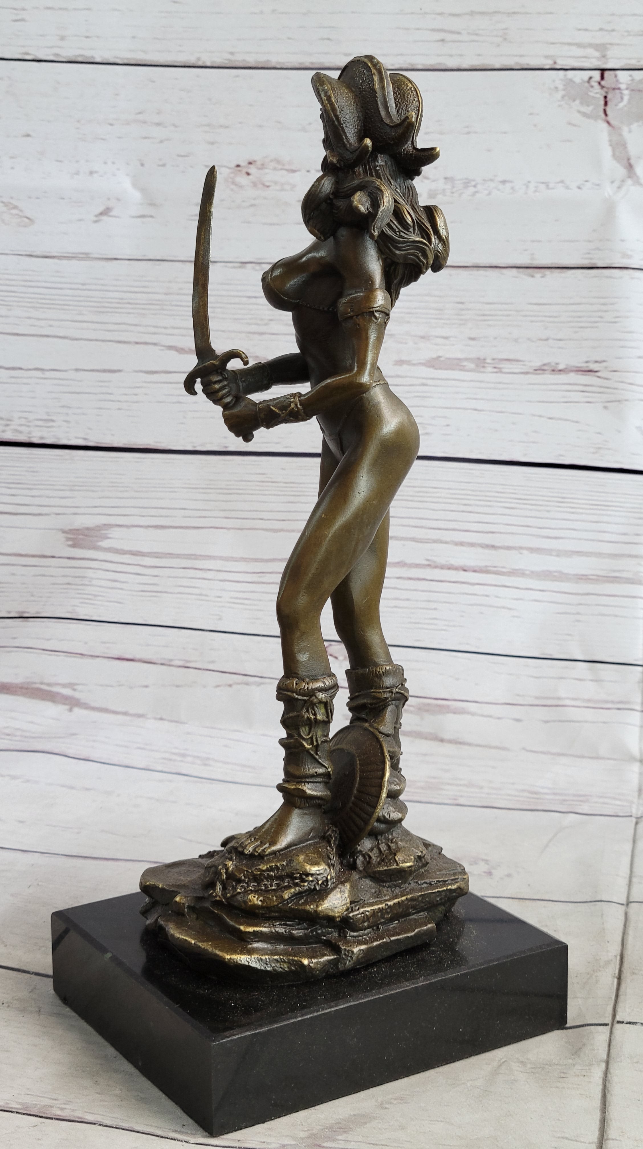 Vitaleh Bronze Sculpture Female Amazon Warrior Marble Figure