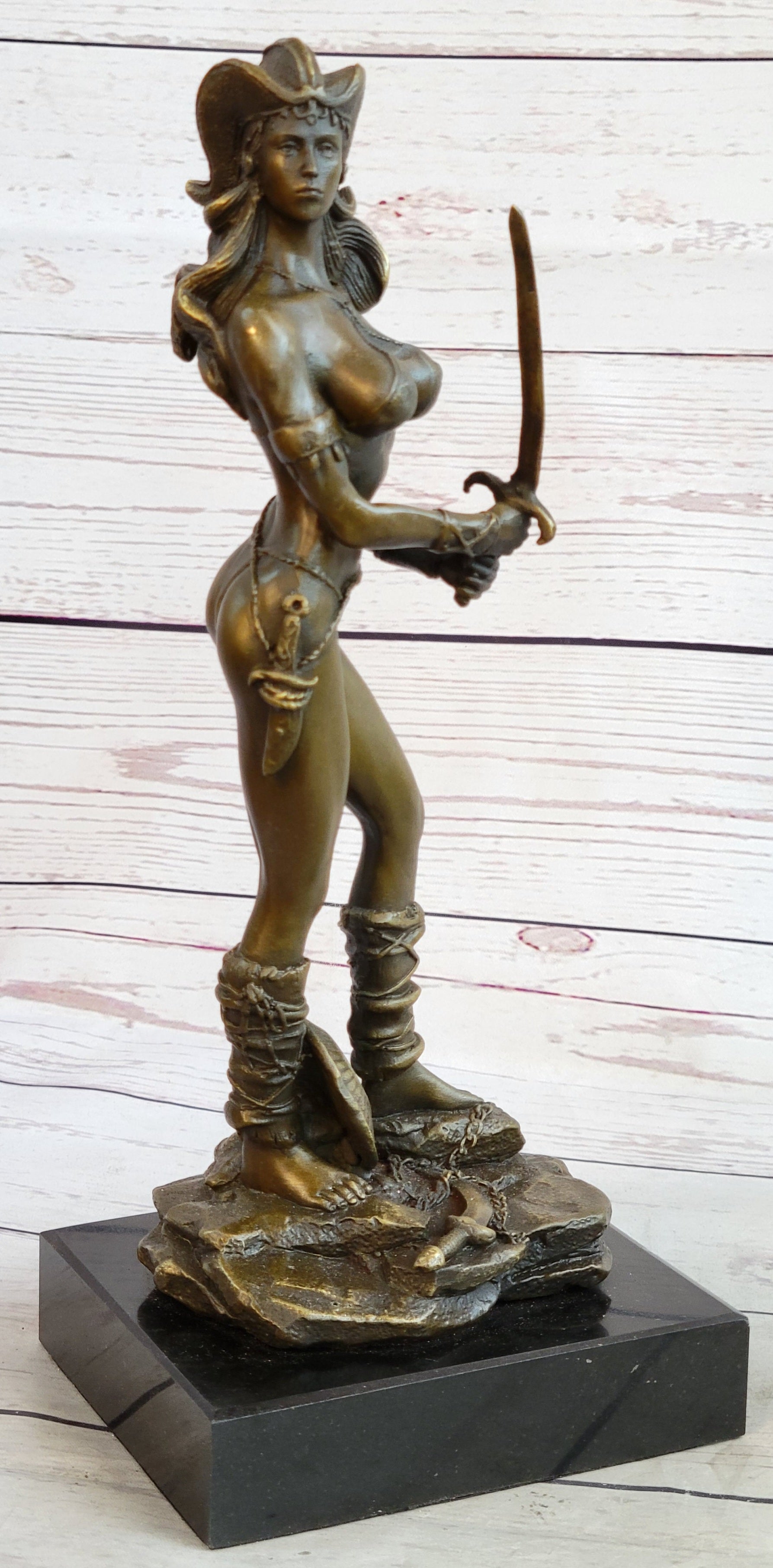 Vitaleh Bronze Sculpture Female Amazon Warrior Marble Figure