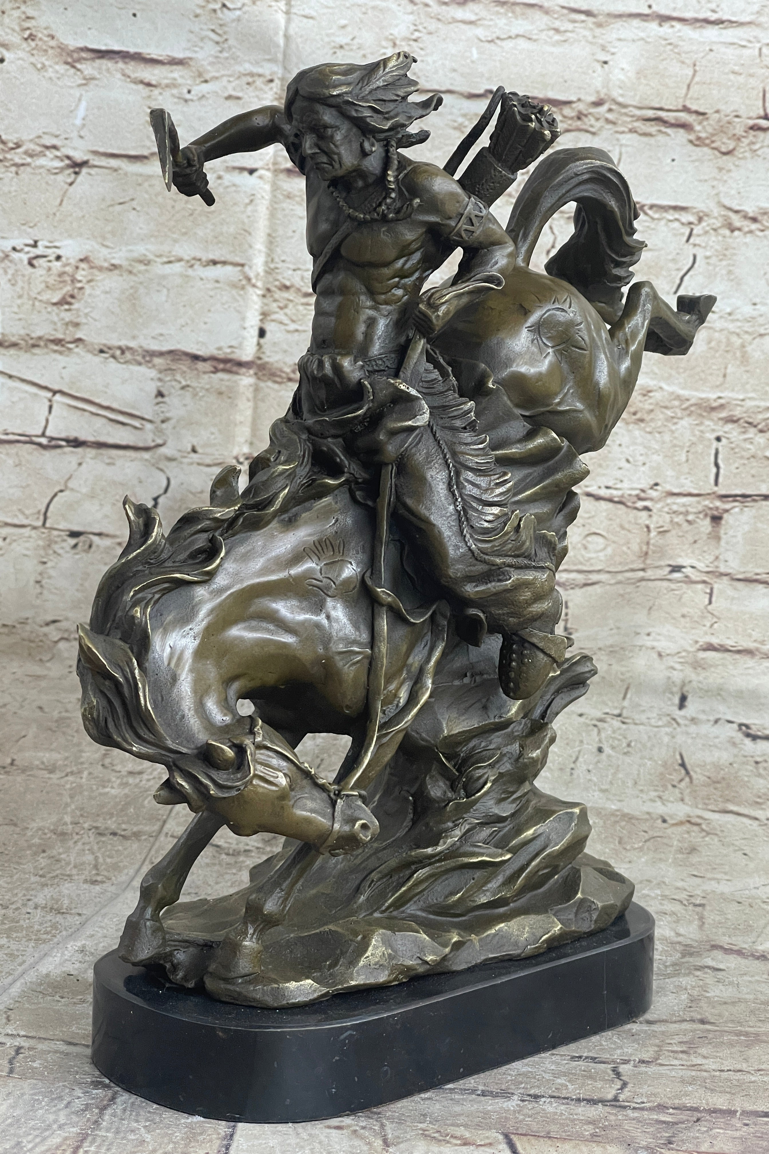 Milo Native American Warrior on Horse Bronze Sculpture