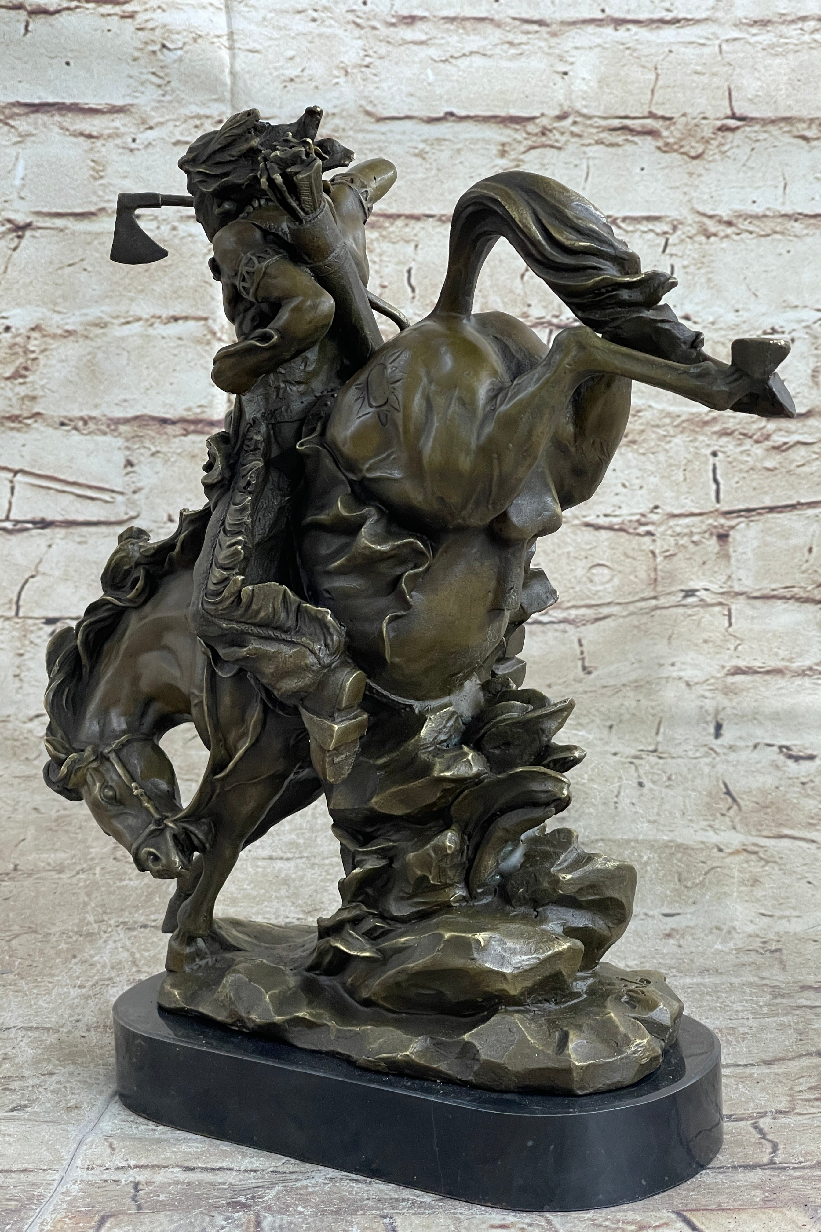 Milo Native American Warrior on Horse Bronze Sculpture