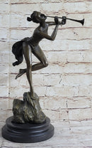 Vitaleh Sexy Nude Wood Nymph Playing Flute Bronze Sculpture