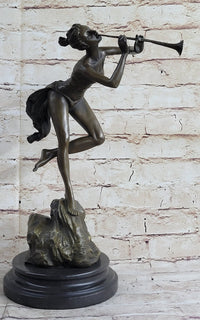Vitaleh Sexy Nude Wood Nymph Playing Flute Bronze Sculpture