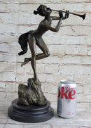 Vitaleh Sexy Nude Wood Nymph Playing Flute Bronze Sculpture