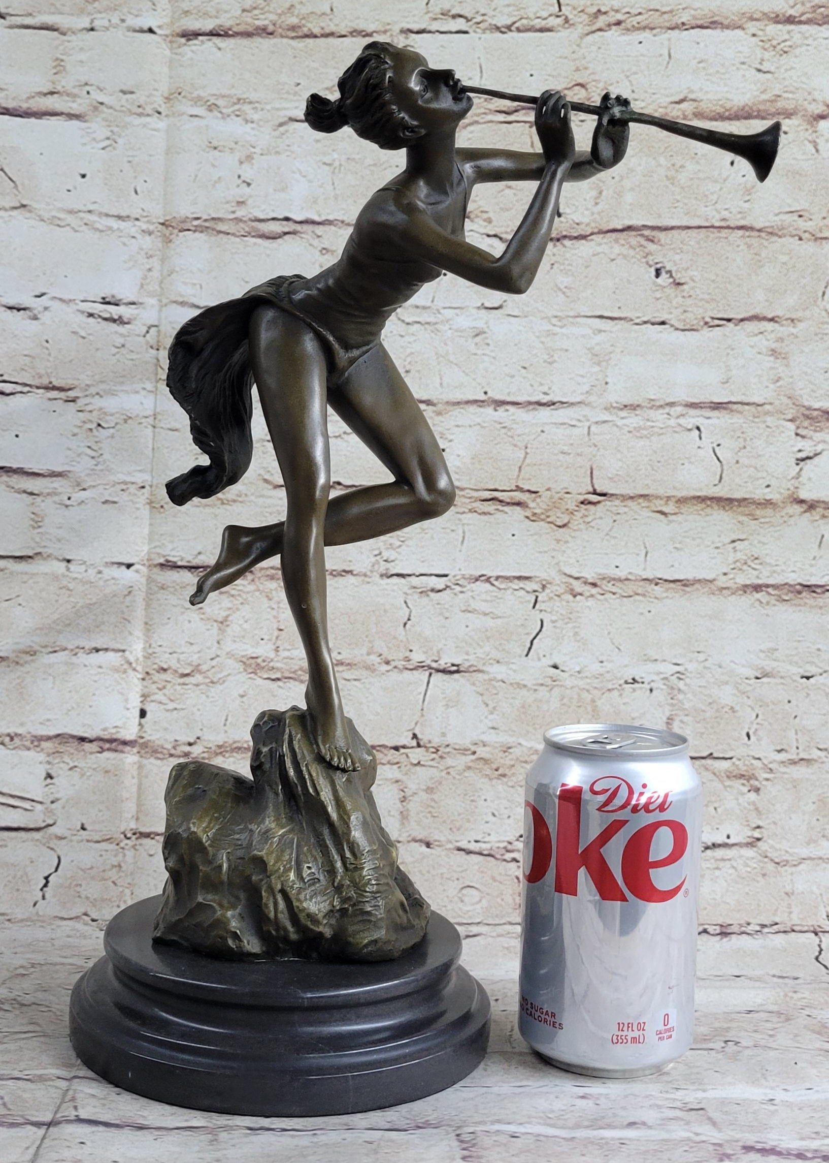 Vitaleh Sexy Nude Wood Nymph Playing Flute Bronze Sculpture