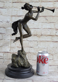 Vitaleh Sexy Nude Wood Nymph Playing Flute Bronze Sculpture