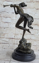 Vitaleh Sexy Nude Wood Nymph Playing Flute Bronze Sculpture
