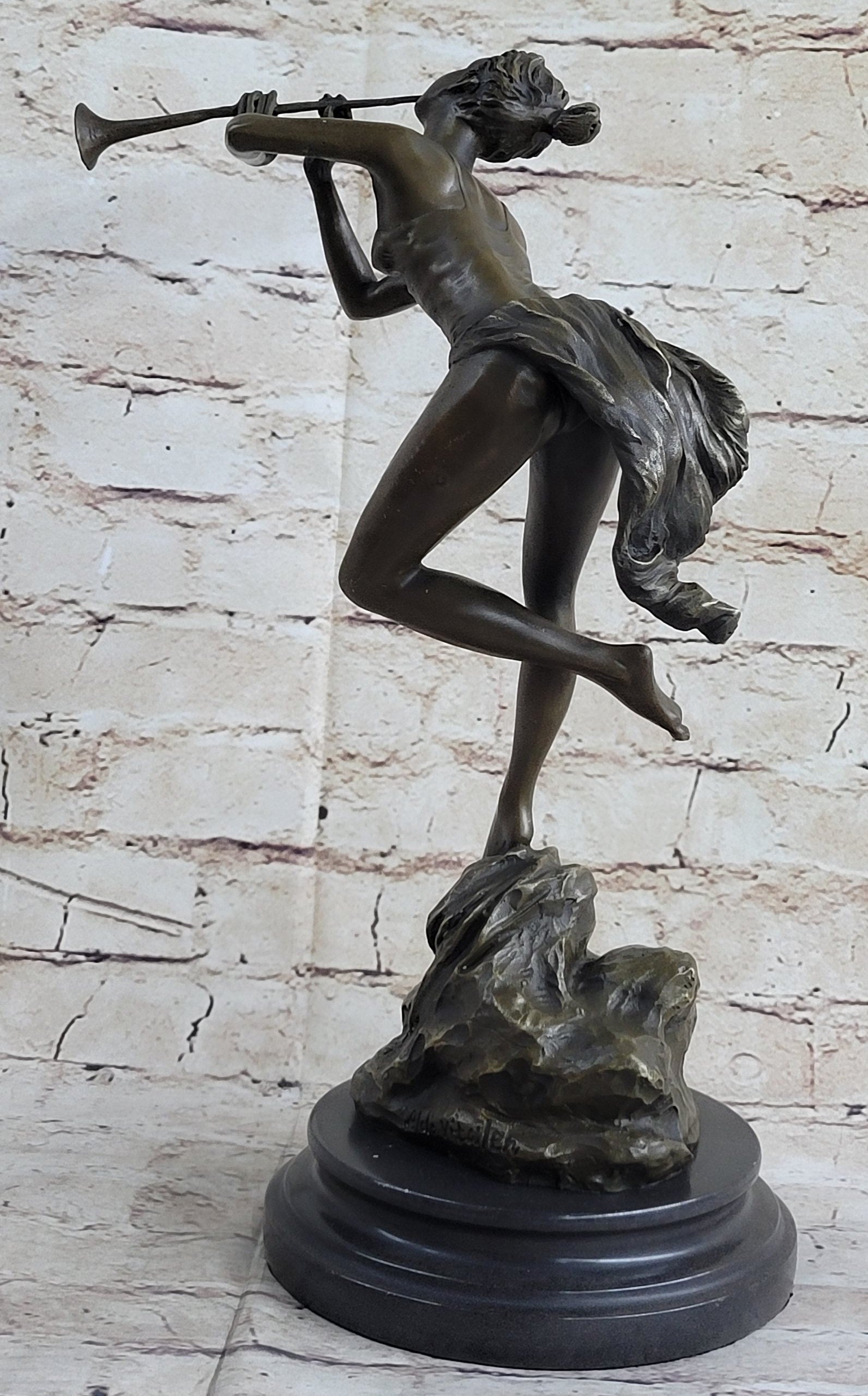 Vitaleh Sexy Nude Wood Nymph Playing Flute Bronze Sculpture