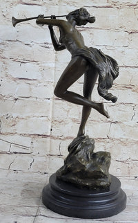 Vitaleh Sexy Nude Wood Nymph Playing Flute Bronze Sculpture