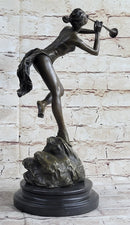 Vitaleh Sexy Nude Wood Nymph Playing Flute Bronze Sculpture
