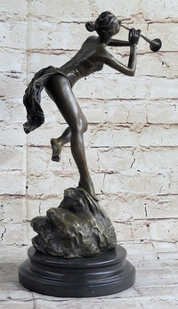 Vitaleh Sexy Nude Wood Nymph Playing Flute Bronze Sculpture