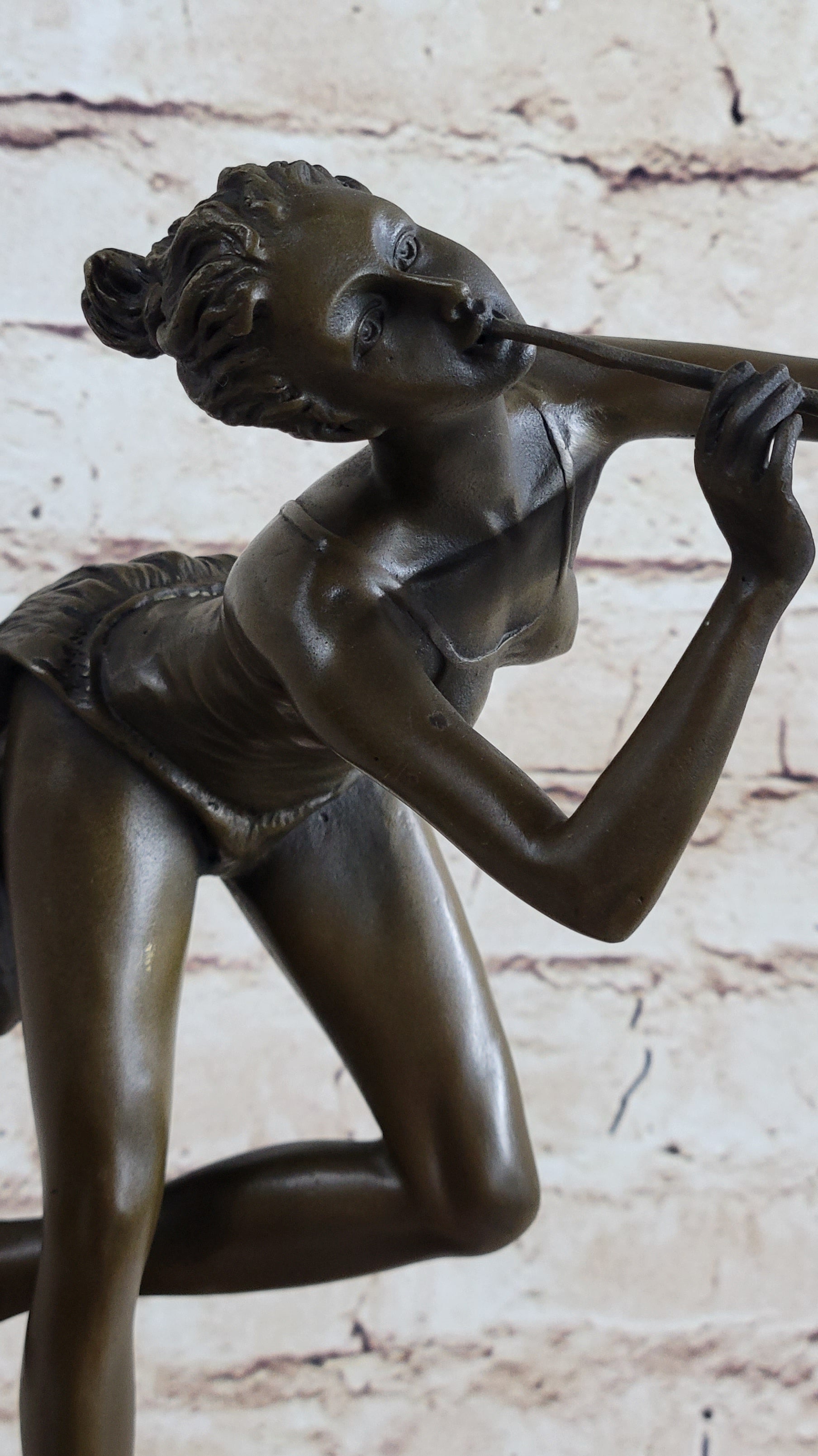 Vitaleh Sexy Nude Wood Nymph Playing Flute Bronze Sculpture