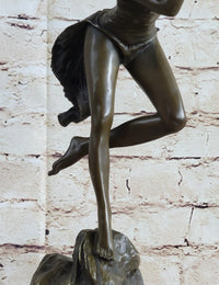 Vitaleh Sexy Nude Wood Nymph Playing Flute Bronze Sculpture