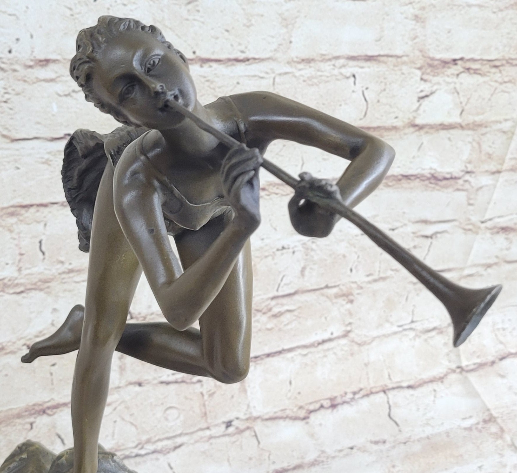 Vitaleh Sexy Nude Wood Nymph Playing Flute Bronze Sculpture