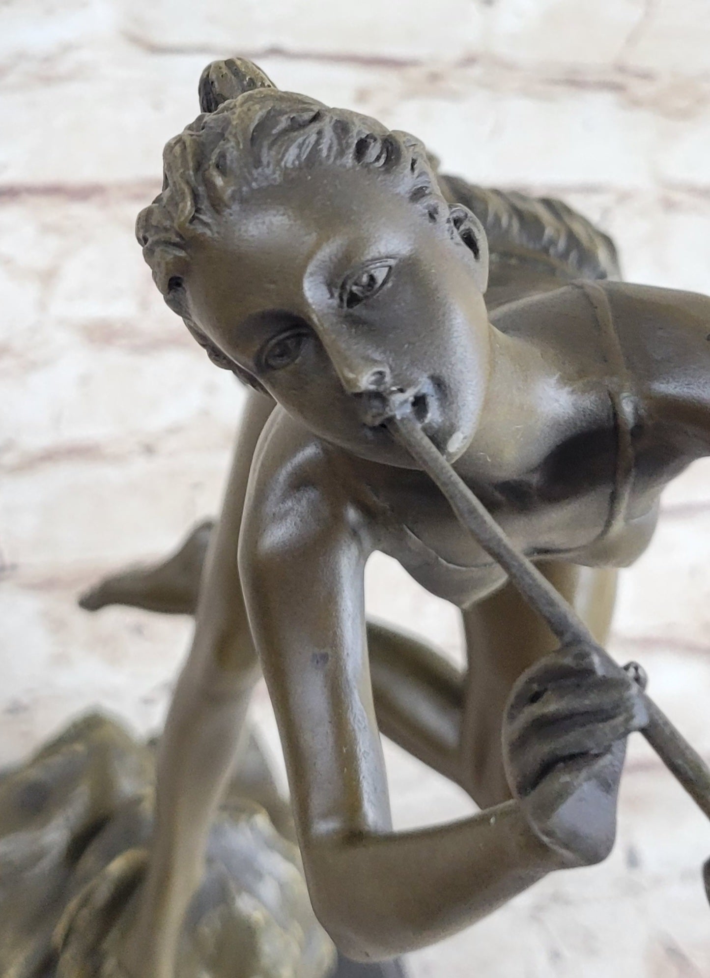 Vitaleh Sexy Nude Wood Nymph Playing Flute Bronze Sculpture