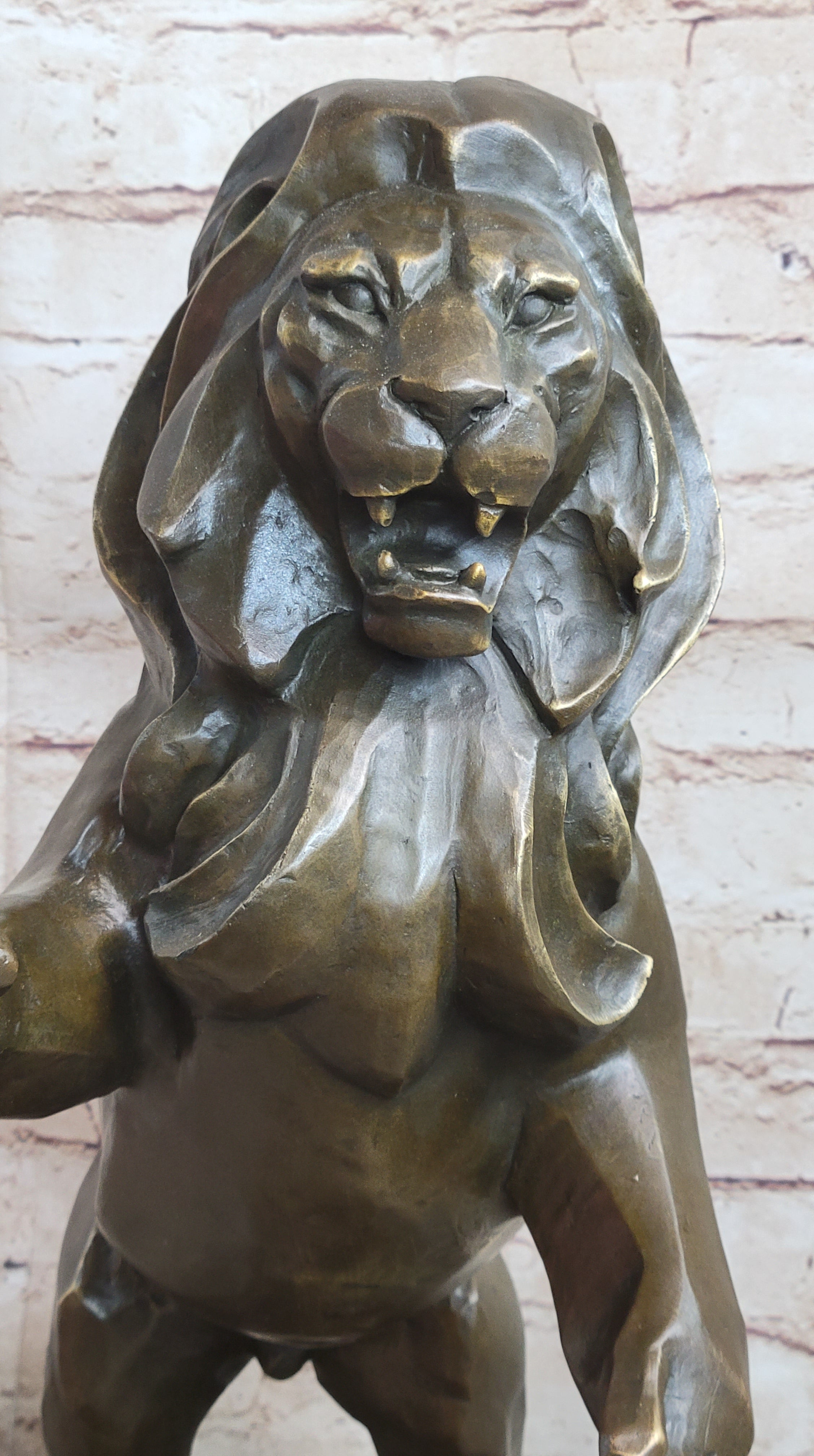 Abstract Guardian Lion Bronze Sculpture Cubism Henry Moore 17" x 12"