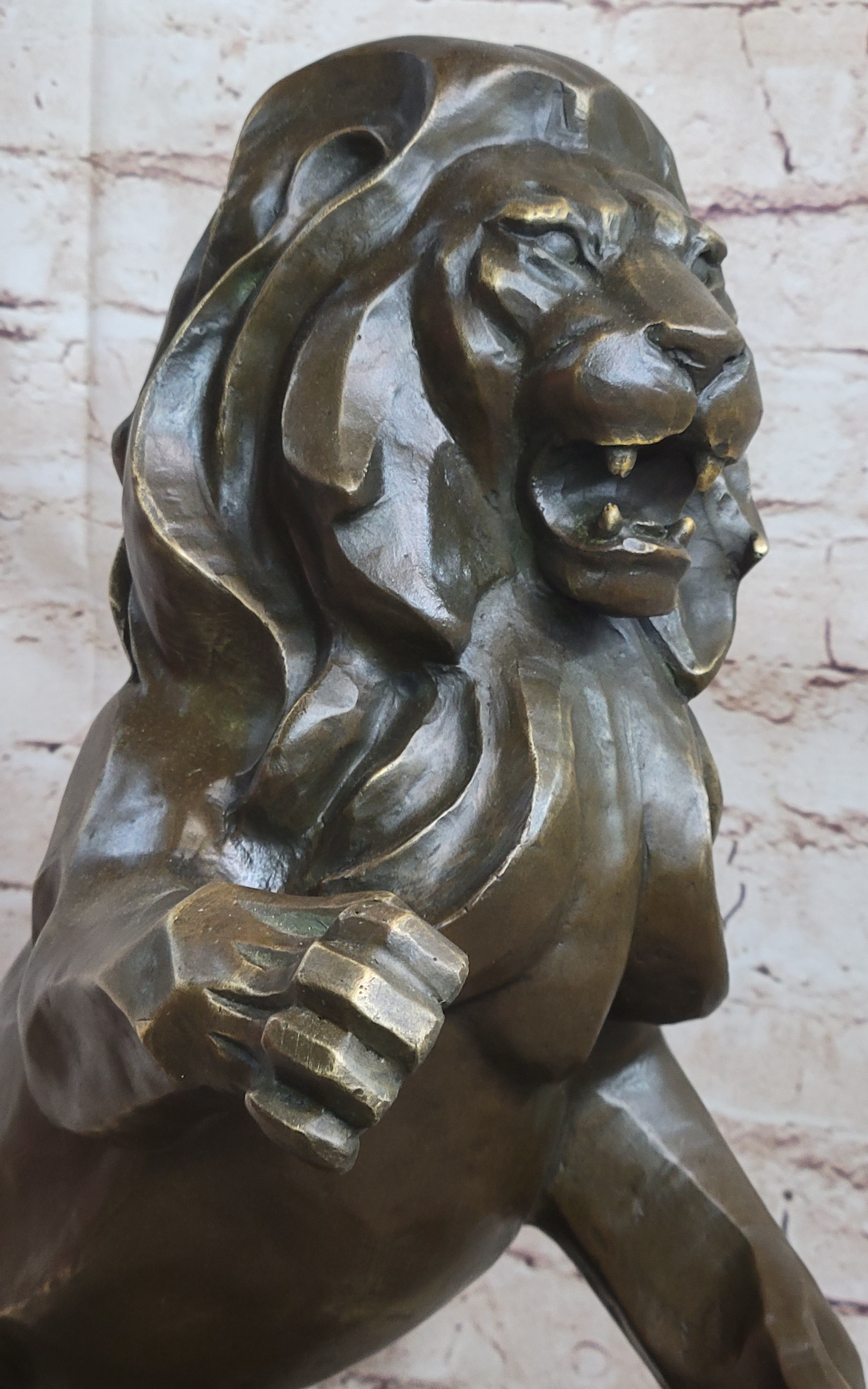 Abstract Guardian Lion Bronze Sculpture Cubism Henry Moore 17" x 12"