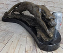 Waking Panther Mountain Lion Puma Bronze Sculpture on Marble Base