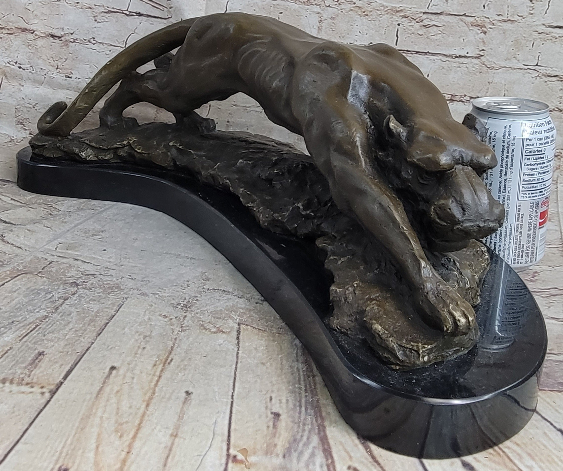 Waking Panther Mountain Lion Puma Bronze Sculpture on Marble Base