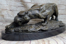 Waking Panther Mountain Lion Puma Bronze Sculpture on Marble Base