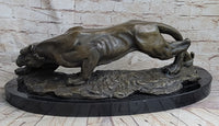 Waking Panther Mountain Lion Puma Bronze Sculpture on Marble Base