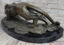 Waking Panther Mountain Lion Puma Bronze Sculpture on Marble Base