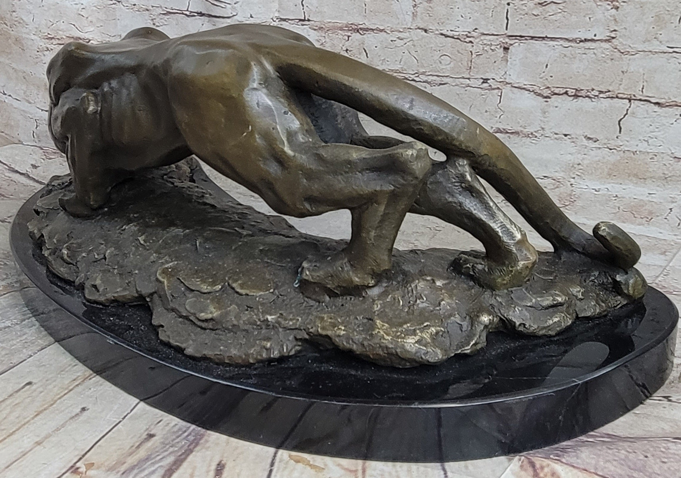 Waking Panther Mountain Lion Puma Bronze Sculpture on Marble Base