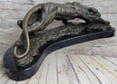 Waking Panther Mountain Lion Puma Bronze Sculpture on Marble Base