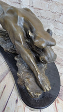 Waking Panther Mountain Lion Puma Bronze Sculpture on Marble Base