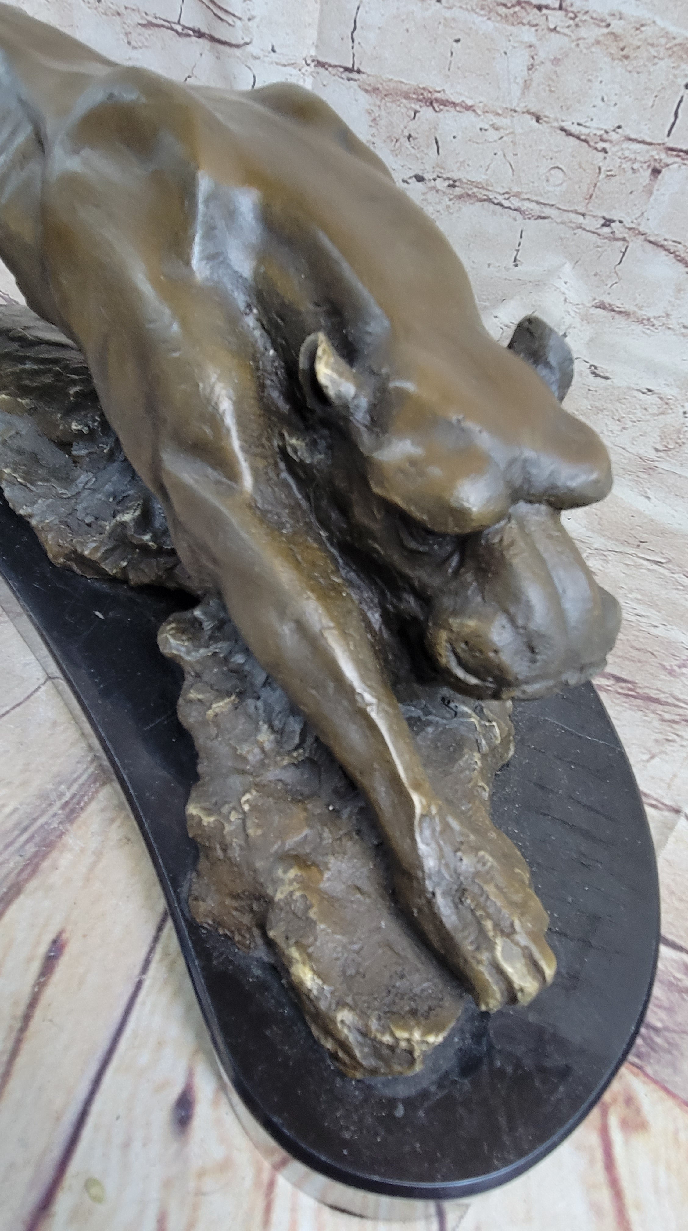 Waking Panther Mountain Lion Puma Bronze Sculpture on Marble Base