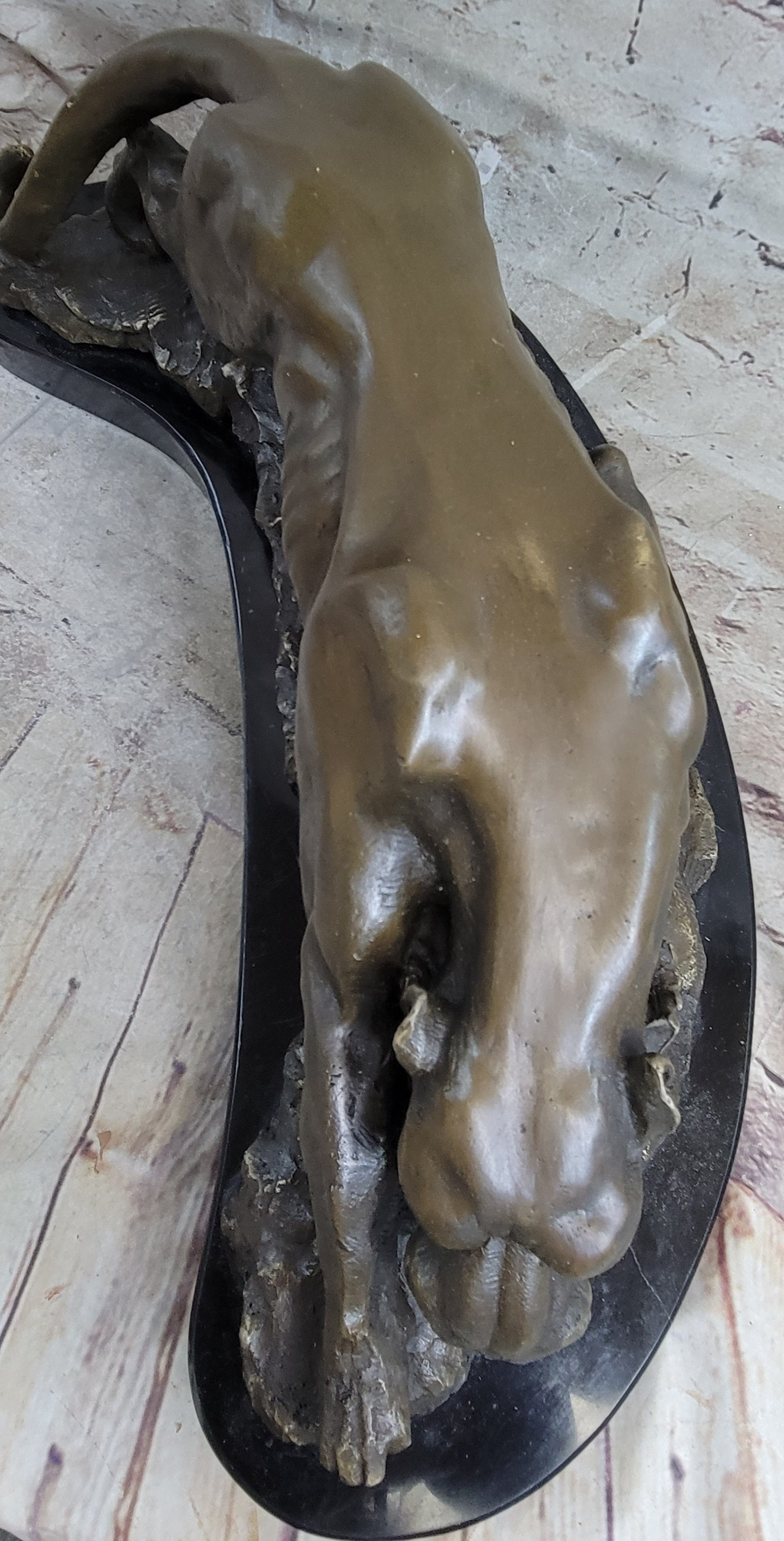 Waking Panther Mountain Lion Puma Bronze Sculpture on Marble Base