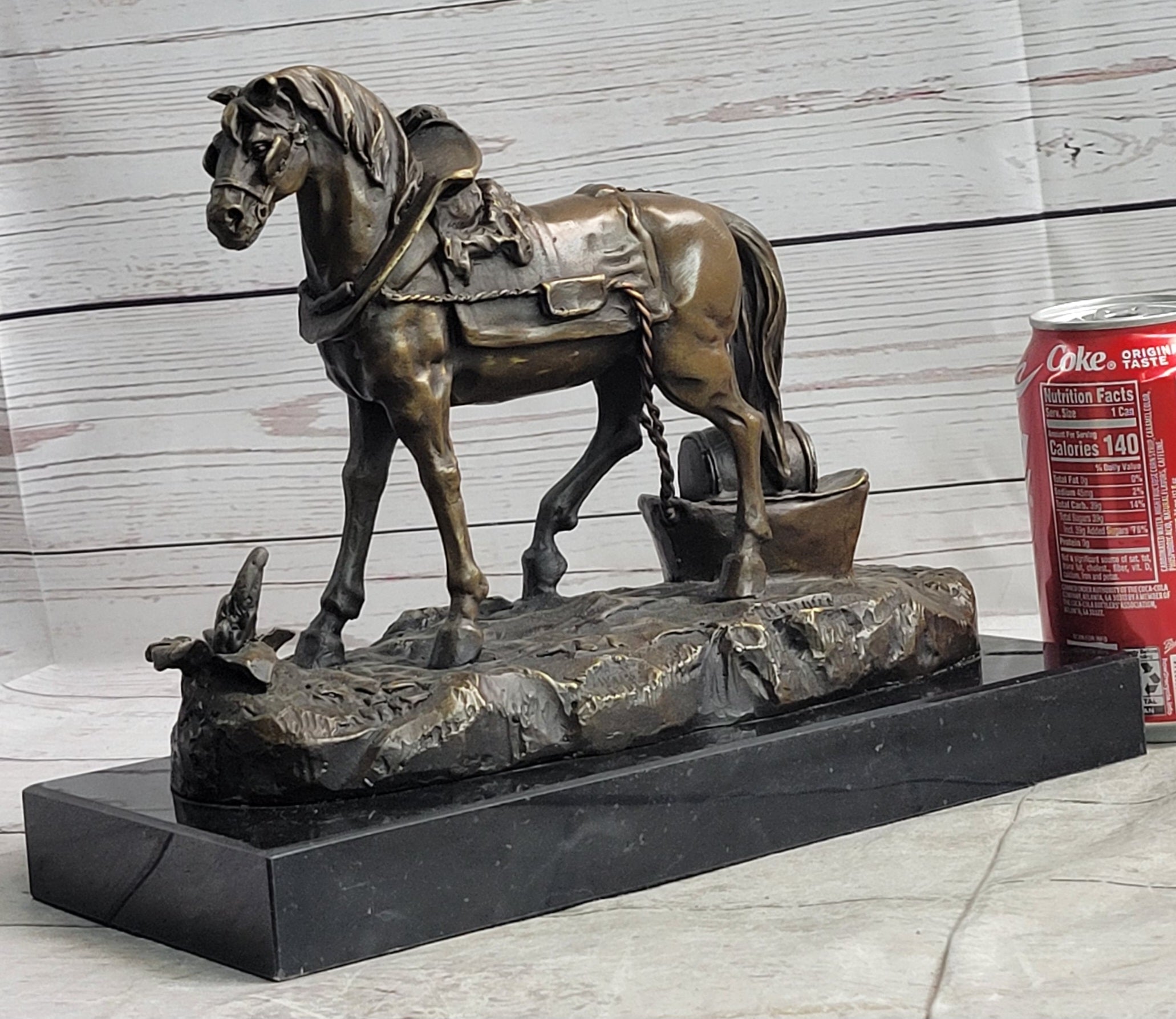 Working Draft Horse Bronze Sculpture Signed Art on Marble Base
