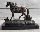 Working Draft Horse Bronze Sculpture Signed Art on Marble Base