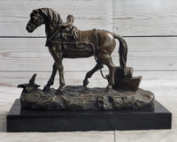 Working Draft Horse Bronze Sculpture Signed Art on Marble Base