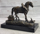Working Draft Horse Bronze Sculpture Signed Art on Marble Base