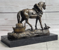 Working Draft Horse Bronze Sculpture Signed Art on Marble Base