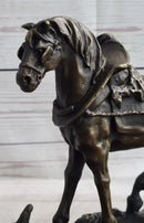 Working Draft Horse Bronze Sculpture Signed Art on Marble Base