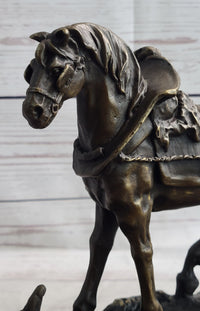 Working Draft Horse Bronze Sculpture Signed Art on Marble Base