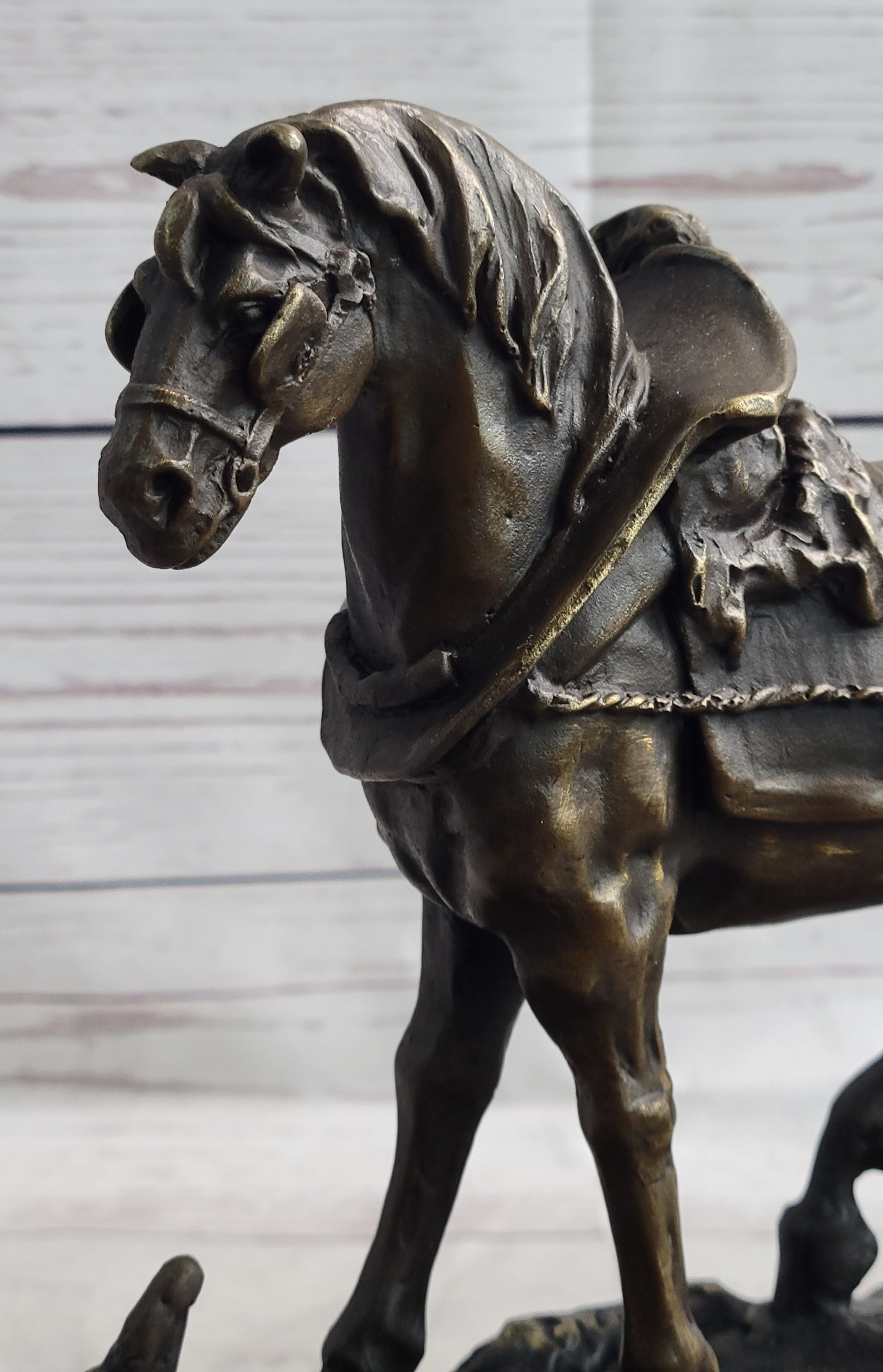 Working Draft Horse Bronze Sculpture Signed Art on Marble Base
