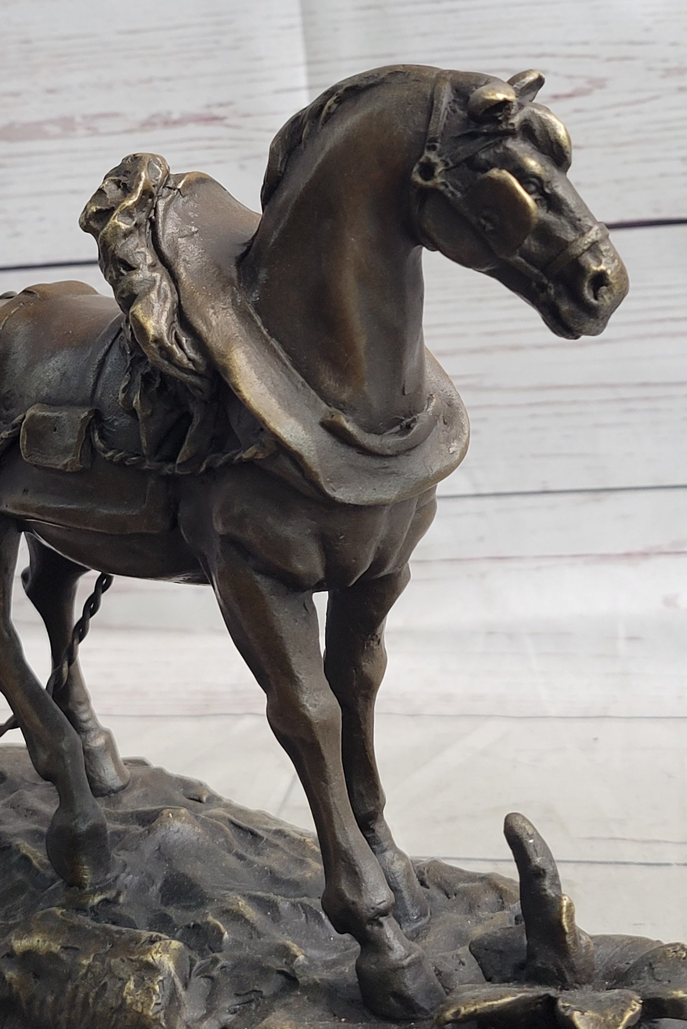 Working Draft Horse Bronze Sculpture Signed Art on Marble Base